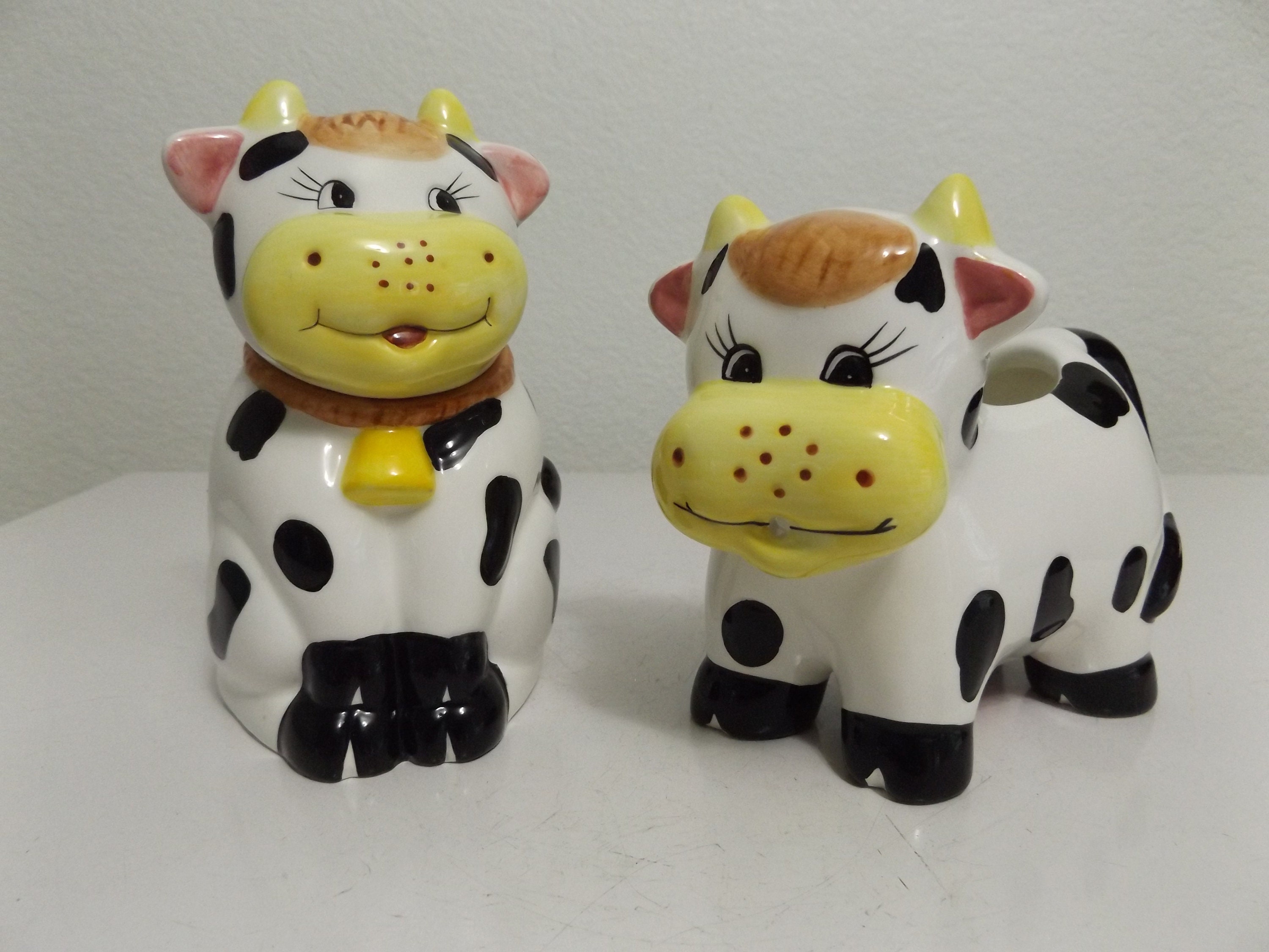 Vintage Cow Creamer Sugar Bowl / 3 Pieces Black and White Etsy