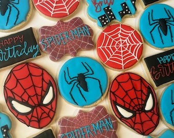 spiderman birthday sugar cookies, spiderman birthday cookies, spiderman cookies, spiderman party favors, sugar cookies birthday
