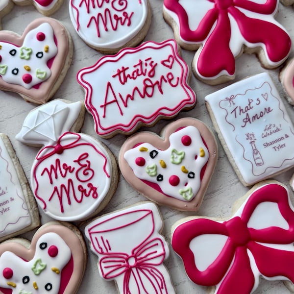 that’s amore bridal shower sugar cookies, that’s amore party favors, pizza bridal sugar cookies, wedding sugar cookies, bridal shower cookie