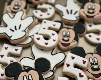 Mickey birthday sugar cookies, Mickey birthday cookies, Mickey birthday favors, Mickey party favors, 5th birthday cookies