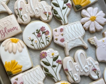 biscotti di zucchero decorati Baby in Bloom, biscotti Baby in Bloom, bomboniere Baby in Bloom per baby shower, biscotti floreali per baby shower, biscotti per bambini