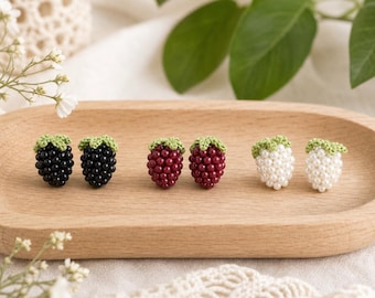 Oorbellen met bramenzaadjes, handgemaakte bessenoorbellen, kleine fruitoorbellen, schattige kralenoorbellen, cadeau voor haar