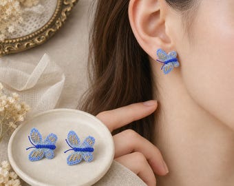 Handgemaakte vlinderoorbellen, gehaakte vlindersieraden, lichtgewicht oorbellen, accessoires met natuurlijke bloemmotieven, verjaardags-/jubileumcadeaus, Moederdagcadeaus, op maat gemaakt, op bestelling gemaakt.