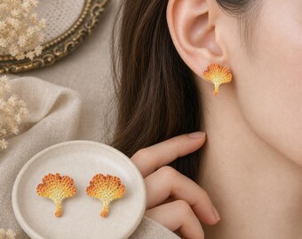 Handgebreide oorbellen met ginkgoblaadjes | Gehaakte bloemaccessoires | Handgemaakte rozensieraden | Cadeaus & verjaardagscadeaus | Cadeaus voor vrouwen | Op maat gemaakt | Op bestelling gemaakt