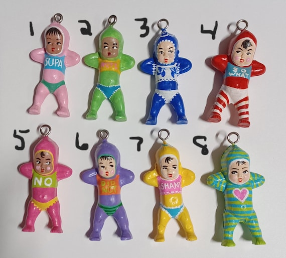 Vintage OOAK 2" Repainted Hard Plastic Baby Doll Ornament Charm