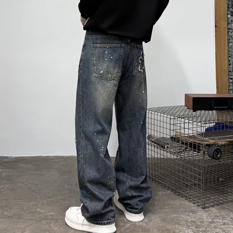 Patchwork Denim Jeans | Ripped Distressed Straight Design | Daily Wear | Y2K Streetwear Style

Patchwork denim jeans with ripped distressed details and straight leg fit, styled for streetwear outfits, casual looks, and everyday fashion.