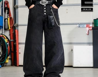 Pantalones vaqueros holgados para hombre / Pantalones anchos de pierna ancha con bordados / Estilo retro Y2K Streetwear