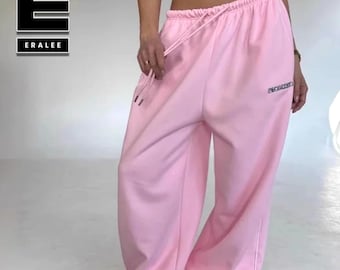Pantalones deportivos de pierna ancha / Pantalones jogger de cintura alta / Uso diario / Estilo streetwear minimalista Y2K