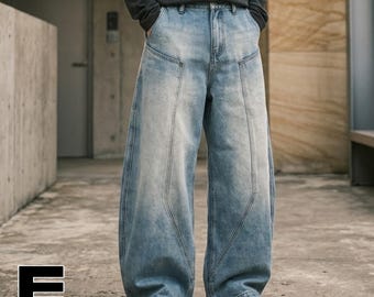 Baggy gebogene Jeans | Weite Bein-Denim-Hose | Alltagskleidung | Y2K Streetwear-Stil