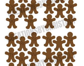 Búsqueda de letras navideñas de pan de jengibre, juego de emparejar letras para niños pequeños (PDF)