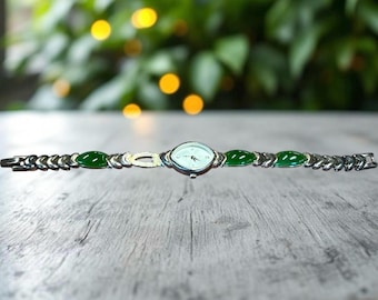 Montre en argent sterling et pierre de jade 7 pouces