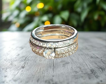 Sterling Silver Wedding Ring Set, 3 Rings Size 7