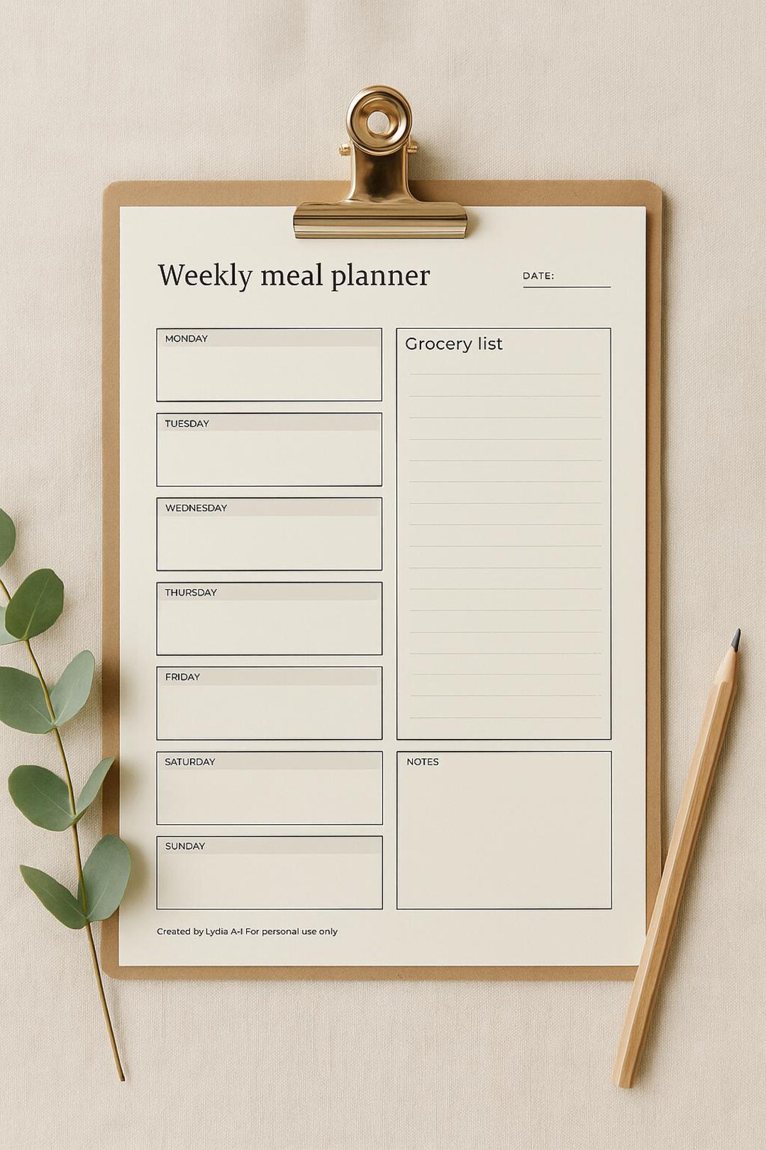 Weekly Meal Planner Printable | Minimalist Kitchen Organizer (digital ...