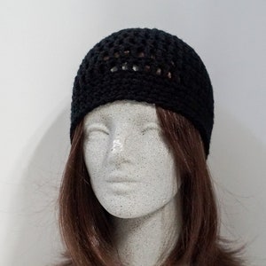 Black Crochet Beanie, Medium Weight Unisex Black Beanie image 9