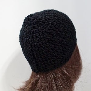 Black Crochet Beanie, Medium Weight Unisex Black Beanie image 3