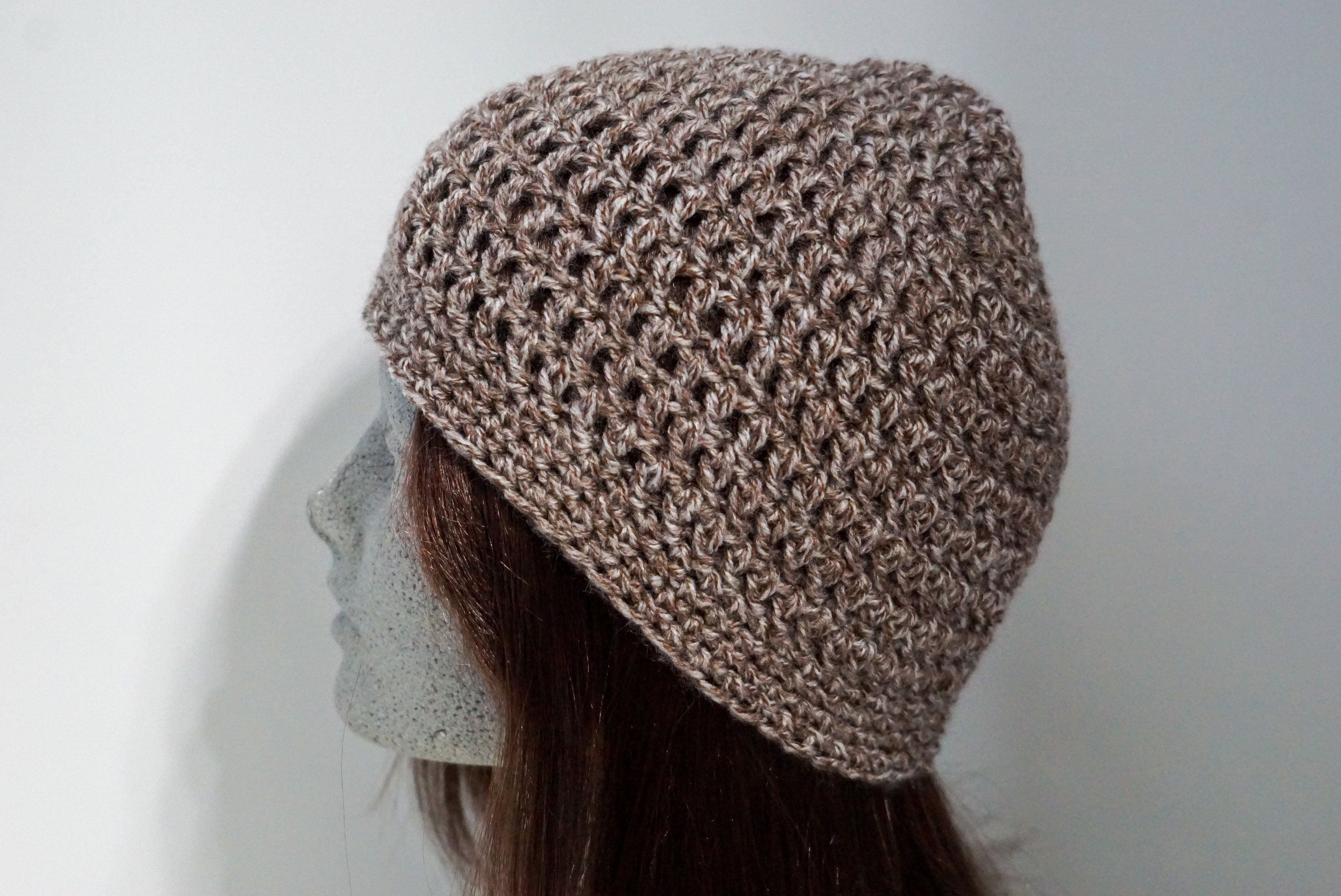 Taupe Heather Crochet Beanie, Medium Weight Brown Hat - Etsy display picture 3