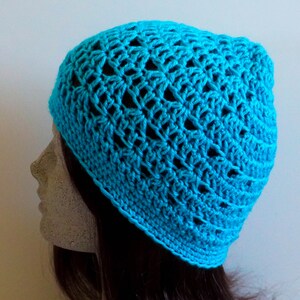 Aqua Blue Crochet Beanie, Medium Weight Turquoise Blue Hat