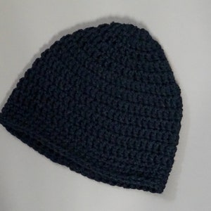 Black Crochet Beanie, Medium Weight Unisex Black Beanie image 8