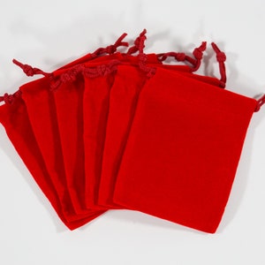 Bright Red 3X4 Velvet Drawstring Pouches Set of 6