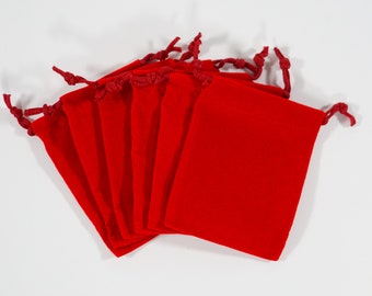 Bright Red 3X4 Velvet Drawstring Pouches Set of 6