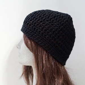 Black Crochet Beanie, Medium Weight Unisex Black Beanie image 1