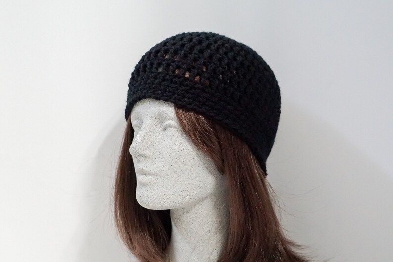 Black Crochet Beanie, Medium Weight Unisex Black Beanie image 7