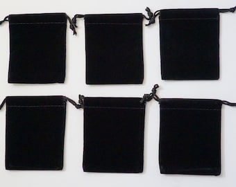 Black 3X4 Velvet Drawstring Pouches Set of 6