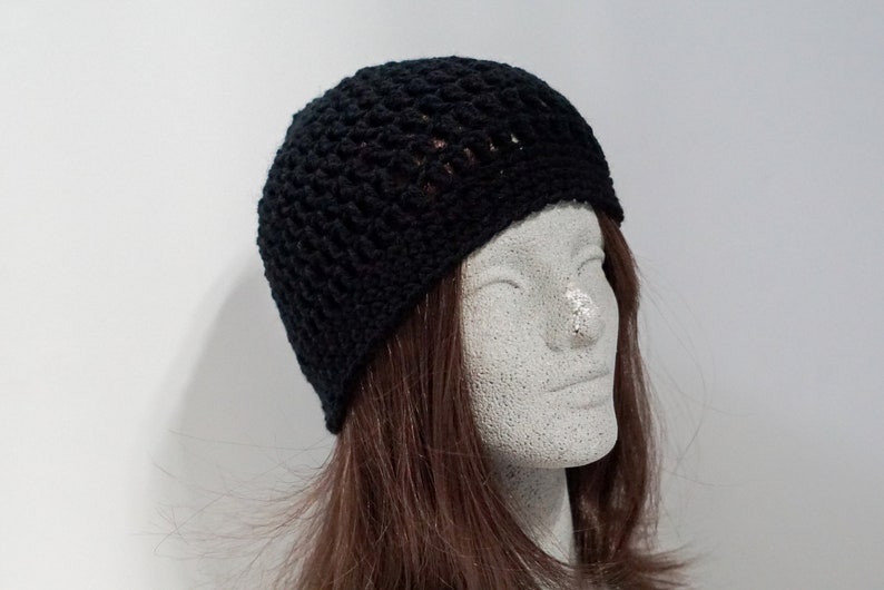 Black Crochet Beanie, Medium Weight Unisex Black Beanie image 5