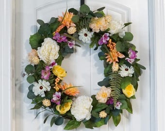 Spring Peach Sunrise Floral Wreath