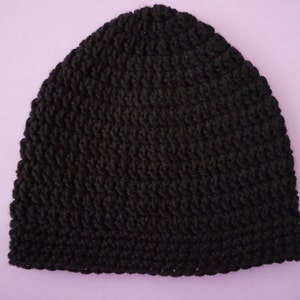 Black Crochet Beanie, Medium Weight Unisex Black Beanie image 2