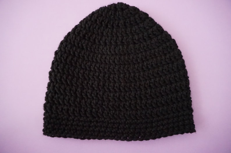 Black Crochet Beanie, Medium Weight Unisex Black Beanie image 2