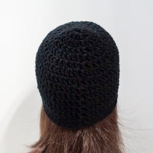 Black Crochet Beanie, Medium Weight Unisex Black Beanie image 10