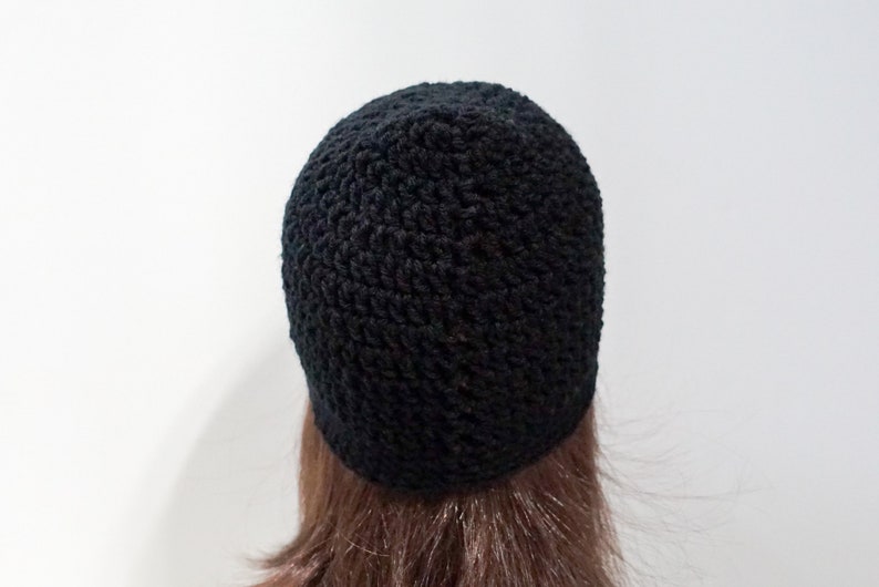 Black Crochet Beanie, Medium Weight Unisex Black Beanie image 10