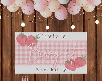 Berry 1st Birthday Banner 60x35 | Editable Backdrop (Digital Download)