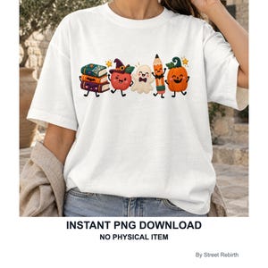 Faux Embroidery Teacher Halloween PNG, Felt Patch Spooky School Squad, Ghost Pumpkin Apple Sweatshirt, Sublimation DTF, Digital Download