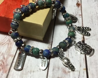 Chrysocolla Armor of God Stretch Charm Bracelet, Witness Jewelry, Christian Jewelry, Full Armor of God, Bible Study, Charm Bracelets