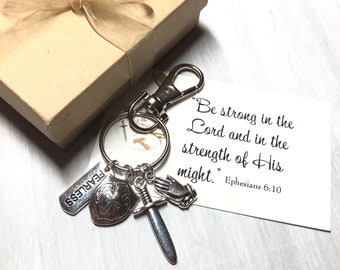 Armor of God Fearless Key Ring, Christian Accessories, Witness Jewelry, Ephesians 6:11, Accessories