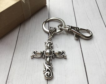 Ornate Cross Key Ring with Clasp