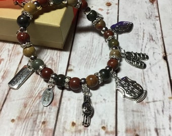 Jasper Armor of God Stretch Charm Bracelet, Witness Jewelry, Christian Jewelry, Full Armor of God, Bible Study, Charm Bracelets