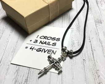 Three Nails Cross Necklace, Witness Jewelry, Christian Jewelry, Men's Christian Jewelry, Cross Necklace, Guy Jewelry