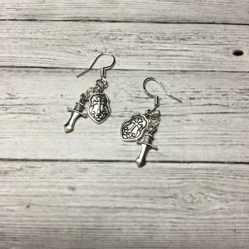 Shield and Sword Earrings, Women's Jewelry, Handmade Jewelry, Armor of God, Faith Jewelry, Witness Jewelry, Shield & Sword, Bible Study image 4