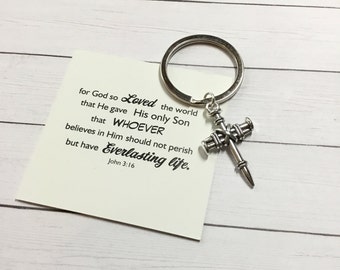 Tree Nails Key Ring/Clip, Christian Accessories, Witness Jewelry, John 3:16, Accessories