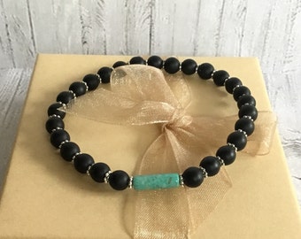 Onyx with Amazonite Stretch Bracelet