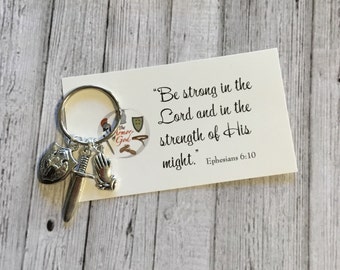 Armor of God Clasp, Christian Accessories, Religious Accessory, Witness Jewelry, Ephesians 6-10, Purse Accessory, Men’s Key Clasp