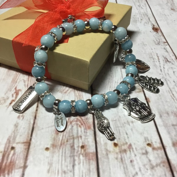 Larimar Armor of God Stretch Charm Bracelet, Witness Jewelry, Christian Jewelry, Full Armor of God, Bible Study, Charm Bracelets, Under 40