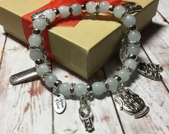 Aquamarine Armor of God Stretch Charm Bracelet, Witness Jewelry, Christian Jewelry, Full Armor of God, Bible Study, Charm Bracelets, Under40