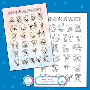 Panda Alphabet Coloring Page Printable PDF | ABC Panda Letters Coloring Sheet for Kids | Cute Kawaii Learning Activity Instant Download