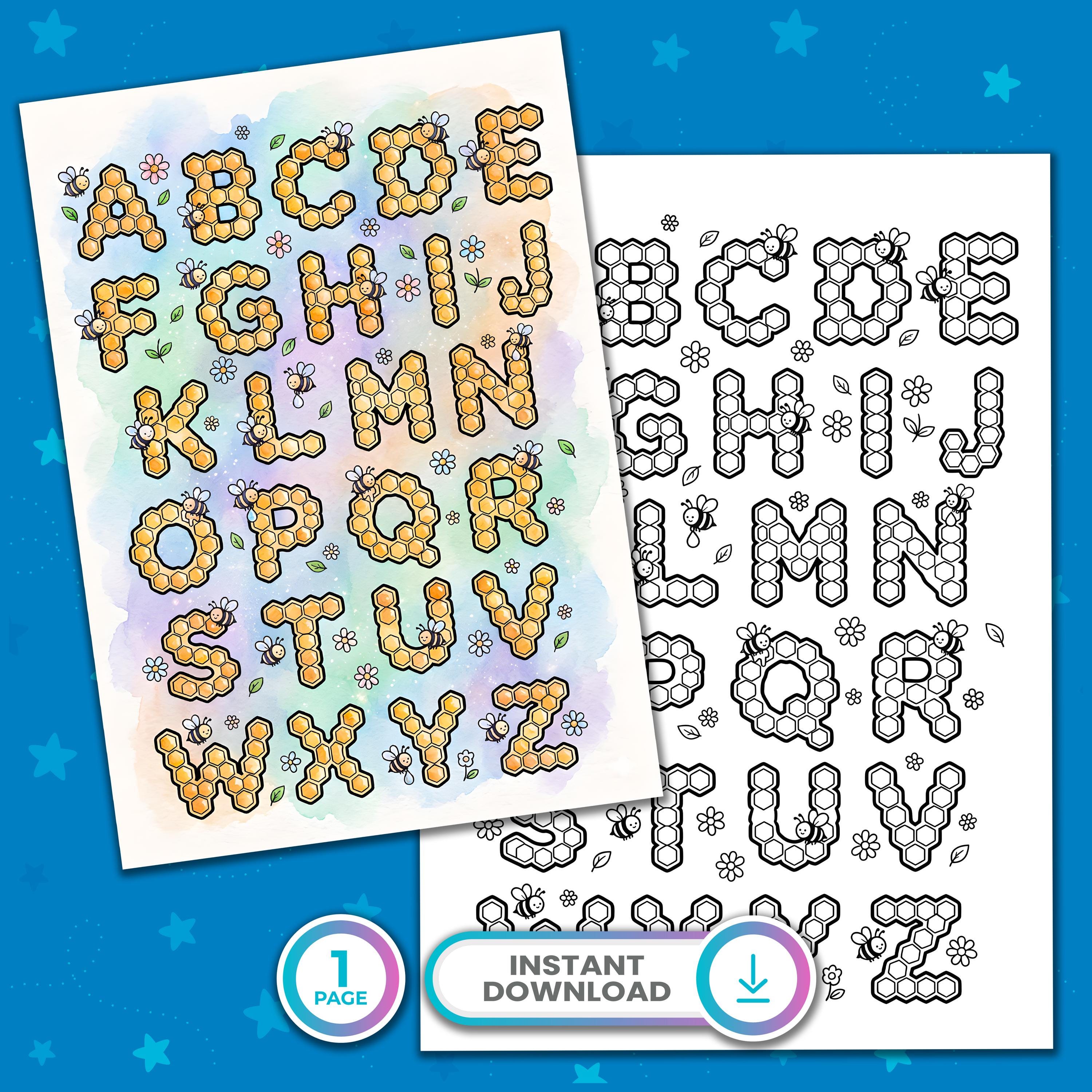 Bee Alphabet Coloring Page Printable PDF | ABC Honeycomb Bees Letters ...