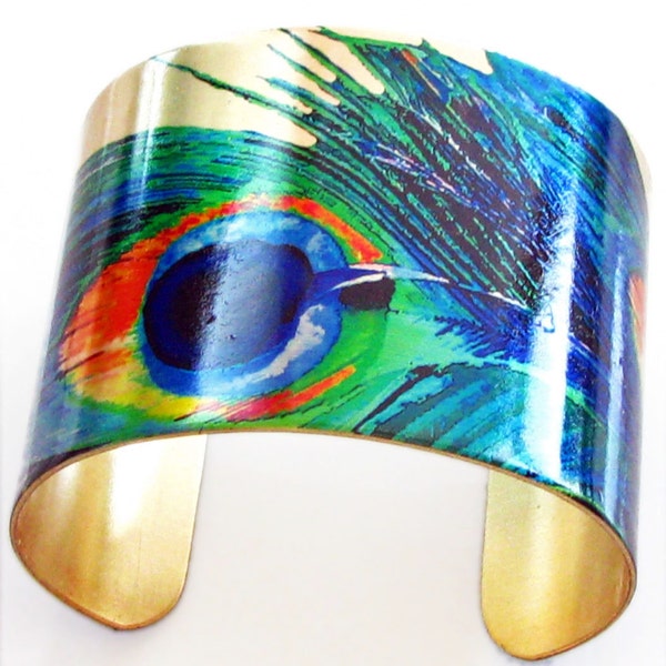 Bright Blue-Green Peacock Cuff Bracelet