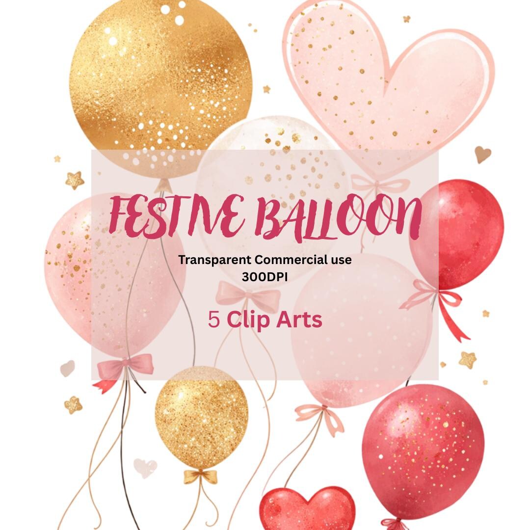 Watercolor Heart Balloon Clipart Set, Pink & Gold (digital Download) - Etsy